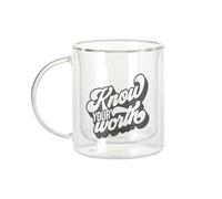 Fabulous Mug Verre Double Paroi - Know Your Worth Typographie Message Bien Etre Self Care Amour Santé - Tasse a Cafe et The Isotherme 330ml Effet Suspendu Anti-Brulure Imprime en France