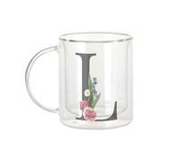 Fabulous Mug Verre Double Paroi - L Léa Louna Lara Lettre Alphabet Prénom Fleurs - Tasse a Cafe et The Isotherme 330ml Effet Suspendu Anti-Brulure Imprime en France