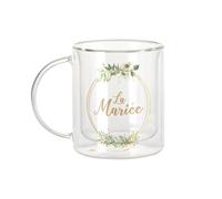 Fabulous Mug Verre Double Paroi - La Mariée Mariage Fiancée Cercle Fleurs - Tasse a Cafe et The Isotherme 330ml Effet Suspendu Anti-Brulure Imprime en France