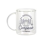 Fabulous Mug Verre Double Paroi - La Meilleure Campeuse du Monde Vacances Voyage Camping Nature Montagne Foret - Tasse a Cafe et The Isotherme 330ml Effet Suspendu Anti-Brulure Imprime en France
