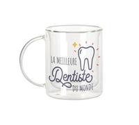 Fabulous Mug Verre Double Paroi - La Meilleure Dentiste du Monde Medecine Dent Métier Passion Santé - Tasse a Cafe et The Isotherme 330ml Effet Suspendu Anti-Brulure Imprime en France