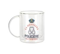 Fabulous Mug Verre Double Paroi - La Meilleure Policière du Monde Gendarmerie Justice Police - Tasse a Cafe et The Isotherme 330ml Effet Suspendu Anti-Brulure Imprime en France