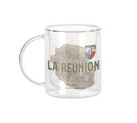 Fabulous Mug Verre Double Paroi - La Réunion 974 Ile Departement Carte Ancienne France - Tasse a Cafe et The Isotherme 330ml Effet Suspendu Anti-Brulure Imprime en France