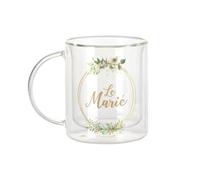 Fabulous Mug Verre Double Paroi - Le Marié Mariage Noces Fiancé Cercle Fleurs - Tasse a Cafe et The Isotherme 330ml Effet Suspendu Anti-Brulure Imprime en France