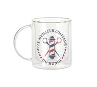 Fabulous Mug Verre Double Paroi - Le Meilleur Coiffeur du Monde Barbier Style Mode Coiffure Métier Job - Tasse a Cafe et The Isotherme 330ml Effet Suspendu Anti-Brulure Imprime en France