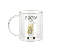Fabulous Mug Verre Double Paroi - Le Saxophone M'Appelle Musique Passion - Tasse a Cafe et The Isotherme 330ml Effet Suspendu Anti-Brulure Imprime en France