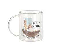 Fabulous Mug Verre Double Paroi - Les Vrais Héros - Coiffeur Barbier Visagiste Métier Tasse a Cafe et The Isotherme 330ml Effet Suspendu Anti-Brulure Imprime en France
