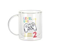 Fabulous Mug Verre Double Paroi - Level Up! Unlocked 2 Anniversaire Celebration Enfant Cadeau Jeux Video Anglais - Tasse a Cafe et The Isotherme 330ml Effet Suspendu Anti-Brulure Imprime en France