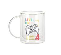 Fabulous Mug Verre Double Paroi - Level Up! Unlocked 4 Anniversaire Celebration Enfant Cadeau Jeux Video Anglais - Tasse a Cafe et The Isotherme 330ml Effet Suspendu Anti-Brulure Imprime en France