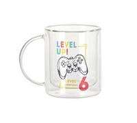 Fabulous Mug Verre Double Paroi - Level Up! Unlocked 6 Anniversaire Celebration Enfant Cadeau Jeux Video Anglais - Tasse a Cafe et The Isotherme 330ml Effet Suspendu Anti-Brulure Imprime en France