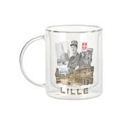 Fabulous Mug Verre Double Paroi - Lille Collage Ville France Nord Histoire - Tasse a Cafe et The Isotherme 330ml Effet Suspendu Anti-Brulure Imprime en France