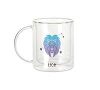Fabulous Mug Verre Double Paroi - Lion Signe Astrologie Prevision Stellaire Céleste Solaire Sideral Etoile - Tasse a Cafe et The Isotherme 330ml Effet Suspendu Anti-Brulure Imprime en France