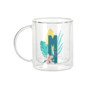 Fabulous Mug Verre Double Paroi - M Martine Margot Lettre Prénom Fleurs Tropicale Exotique - Tasse a Cafe et The Isotherme 330ml Effet Suspendu Anti-Brulure Imprime en France