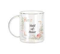 Fabulous Mug Verre Double Paroi - Maid of Honor Mariage Fiancée Cadre Floral - Tasse a Cafe et The Isotherme 330ml Effet Suspendu Anti-Brulure Imprime en France