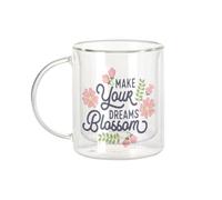 Fabulous Mug Verre Double Paroi - Make Your Dreams Blossom Typographie Citation Message - Tasse a Cafe et The Isotherme 330ml Effet Suspendu Anti-Brulure Imprime en France
