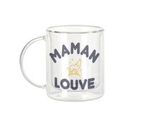 Fabulous Mug Verre Double Paroi - Maman Louve Famille Mignon Animal - Tasse a Cafe et The Isotherme 330ml Effet Suspendu Anti-Brulure Imprime en France