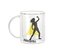 Fabulous Mug Verre Double Paroi - Maman Powerfull Super Héros Femme Cape Jaune - Tasse a Cafe et The Isotherme 330ml Effet Suspendu Anti-Brulure Imprime en France