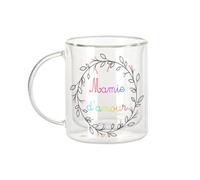 Fabulous Mug Verre Double Paroi - Mamie D'Amour Frise Fleur Multicolore Grand Mere - Tasse a Cafe et The Isotherme 330ml Effet Suspendu Anti-Brulure Imprime en France