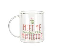 Fabulous Mug Verre Double Paroi - Meet me under the Mistletoe Noel Hiver Cadeau Père Noel - Tasse a Cafe et The Isotherme 330ml Effet Suspendu Anti-Brulure Imprime en France