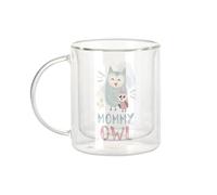 Fabulous Mug Verre Double Paroi - Mommy Owl and her Baby Drawing Illustration - Tasse a Cafe et The Isotherme 330ml Effet Suspendu Anti-Brulure Imprime en France