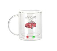 Fabulous Mug Verre Double Paroi - My Car Is Calling Me Passion Sport - Tasse a Cafe et The Isotherme 330ml Effet Suspendu Anti-Brulure Imprime en France