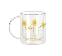 Fabulous Mug Verre Double Paroi - Narcisse Fleurs Illustration Chic Jardin Amour - Tasse a Cafe et The Isotherme 330ml Effet Suspendu Anti-Brulure Imprime en France