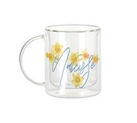 Fabulous Mug Verre Double Paroi - Narcisse Fleurs Minimaliste Chic Jardin Amour - Tasse a Cafe et The Isotherme 330ml Effet Suspendu Anti-Brulure Imprime en France