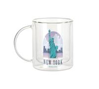 Fabulous Mug Verre Double Paroi - New York United States Illustration Etats Unis Statue Liberté - Tasse a Cafe et The Isotherme 330ml Effet Suspendu Anti-Brulure Imprime en France