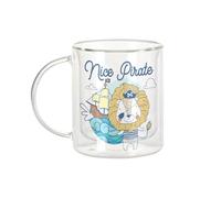 Fabulous Mug Verre Double Paroi - Nice Pirate Lion Drawing Illustration Captain - Tasse a Cafe et The Isotherme 330ml Effet Suspendu Anti-Brulure Imprime en France