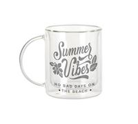 Fabulous Mug Verre Double Paroi - No Bad Days on the Beach Surf Vacances Eté Voyage - Tasse a Cafe et The Isotherme 330ml Effet Suspendu Anti-Brulure Imprime en France