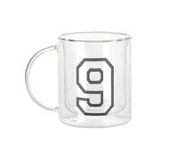 Fabulous Mug Verre Double Paroi - Numéro de Maillot 9 Noir et Blanc - Tasse a Cafe et The Isotherme 330ml Effet Suspendu Anti-Brulure Imprime en France