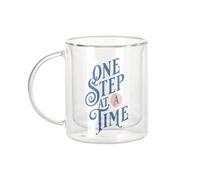 Fabulous Mug Verre Double Paroi - One Step at a Time Typographie Message Citation Inspirante Motivation - Tasse a Cafe et The Isotherme 330ml Effet Suspendu Anti-Brulure Imprime en France