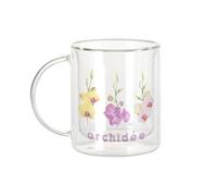 Fabulous Mug Verre Double Paroi - Orchidée Fleurs Minimaliste Aquarelle Chic Jardin Amour - Tasse a Cafe et The Isotherme 330ml Effet Suspendu Anti-Brulure Imprime en France