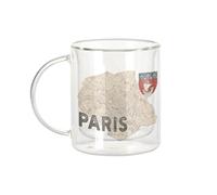 Fabulous Mug Verre Double Paroi - Paris 75 Departement Carte Ancienne Ile de France - Tasse a Cafe et The Isotherme 330ml Effet Suspendu Anti-Brulure Imprime en France