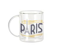 Fabulous Mug Verre Double Paroi - Paris France Vintage Luxe Style Tour Eiffel - Tasse a Cafe et The Isotherme 330ml Effet Suspendu Anti-Brulure Imprime en France