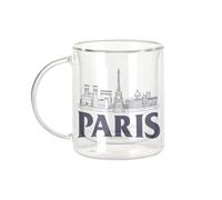 Fabulous Mug Verre Double Paroi - Paris Minimalist France Ville Tour Eiffel Louvre - Tasse a Cafe et The Isotherme 330ml Effet Suspendu Anti-Brulure Imprime en France