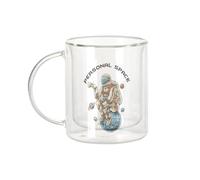 Fabulous Mug Verre Double Paroi - Personal Space Cosmonaute Illustration Humour Dessin Fait Main - Tasse a Cafe et The Isotherme 330ml Effet Suspendu Anti-Brulure Imprime en France