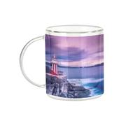 Fabulous Mug Verre Double Paroi - Phare Rouge et Blanc sur Falaise Soleil Couchant sur la Baie - Tasse a Cafe et The Isotherme 330ml Effet Suspendu Anti-Brulure Imprime en France