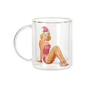 Fabulous Mug Verre Double Paroi - Pin Up De Noel Vintage Retro Mere Noel 50's - Tasse a Cafe et The Isotherme 330ml Effet Suspendu Anti-Brulure Imprime en France