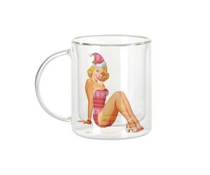 Fabulous Mug Verre Double Paroi - Pin Up De Noel Vintage Retro Mere Noel 50's - Tasse a Cafe et The Isotherme 330ml Effet Suspendu Anti-Brulure Imprime en France