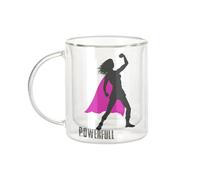Fabulous Mug Verre Double Paroi - Powerfull Super Héros Cape Rose Maman Fille - Tasse a Cafe et The Isotherme 330ml Effet Suspendu Anti-Brulure Imprime en France
