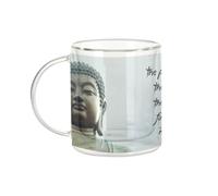 Fabulous Mug Verre Double Paroi - Present Citation Inspirante Anglais Bouddha Bouddhisme Bien Etre Spiritualite - Tasse a Cafe et The Isotherme 330ml Effet Suspendu Anti-Brulure Imprime en France