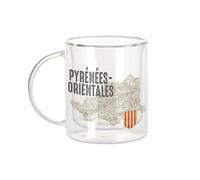 Fabulous Mug Verre Double Paroi - Pyrénées Orientales 66 Département Perpignan Carte Ancienne - Tasse a Cafe et The Isotherme 330ml Effet Suspendu Anti-Brulure Imprime en France