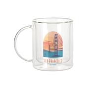 Fabulous Mug Verre Double Paroi - San Francisco California Pont Golden Gate Illustration Etats Unis - Tasse a Cafe et The Isotherme 330ml Effet Suspendu Anti-Brulure Imprime en France