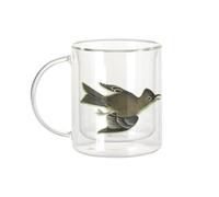 Fabulous Mug Verre Double Paroi - Sayornis Oiseau Planche Botanique Biologie Illustration Ancienne - Tasse a Cafe et The Isotherme 330ml Effet Suspendu Anti-Brulure Imprime en France