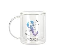 Fabulous Mug Verre Double Paroi - Scorpion Signe Astrologie Prevision Stellaire Céleste Solaire Sideral Etoile - Tasse a Cafe et The Isotherme 330ml Effet Suspendu Anti-Brulure Imprime en France