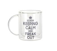 Fabulous Mug Verre Double Paroi - Screw Keeping Calm and Freak Out Parodie Angleterre - Tasse a Cafe et The Isotherme 330ml Effet Suspendu Anti-Brulure Imprime en France