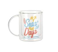 Fabulous Mug Verre Double Paroi - Seas The Days Surf Holidays Beaches - Tasse a Cafe et The Isotherme 330ml Effet Suspendu Anti-Brulure Imprime en France