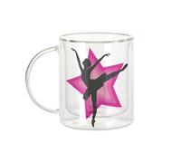 Fabulous Mug Verre Double Paroi - Silhouette Noire de Danseuse Étoile Faisant une Arabesque sur Étoile Rose - Tasse a Cafe et The Isotherme 330ml Effet Suspendu Anti-Brulure Imprime en France