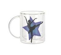 Fabulous Mug Verre Double Paroi - Silhouette Noire de Danseuse Étoile Faisant une Arabesque sur Étoile Bleue - Tasse a Cafe et The Isotherme 330ml Effet Suspendu Anti-Brulure Imprime en France